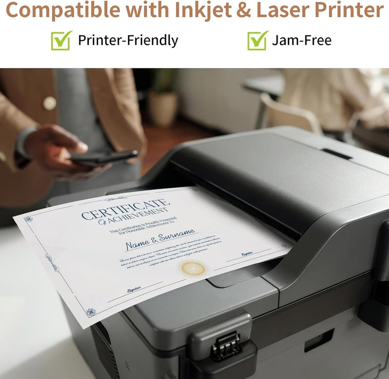 Hoiny 70 Sheet Certificate Paper 8.5 x 11 Letter Size, 100 GSM Thick Double-Sided, Stationery Parchment Printing Paper for Diploma, Award, Resume, Printer Friendly for Laser, Inkjet (Light gray) - Image 5
